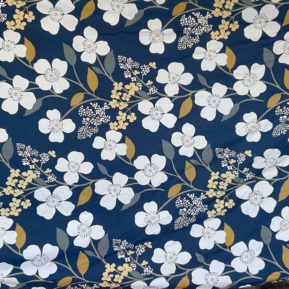 The Company Store Adley Twin Fitted Sheet Botanical Floral Navy Cotton Fabric